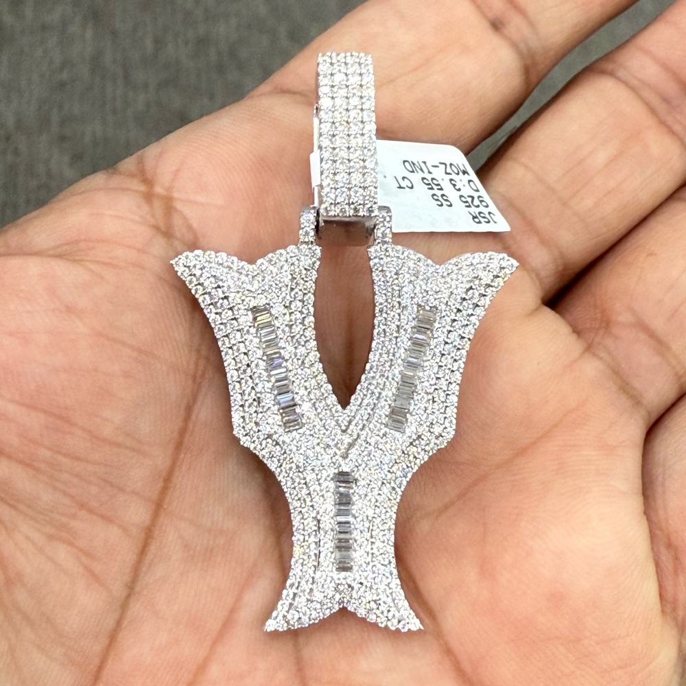 "925 Sterling Silver moissanite diamond later Y pendant
